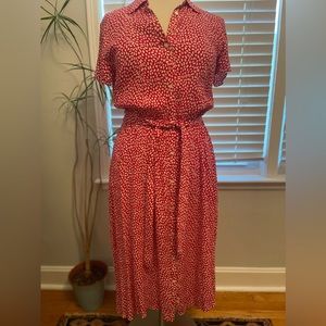 Talbots belted shirt dress red and white print sz 16